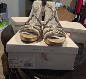 Alex Marie Gold Beaded T-Strap Sandals
